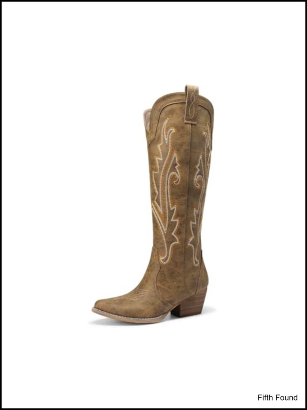 Embroidered Western Knee-High Cowboy Boots Faux Leather Mid Heel